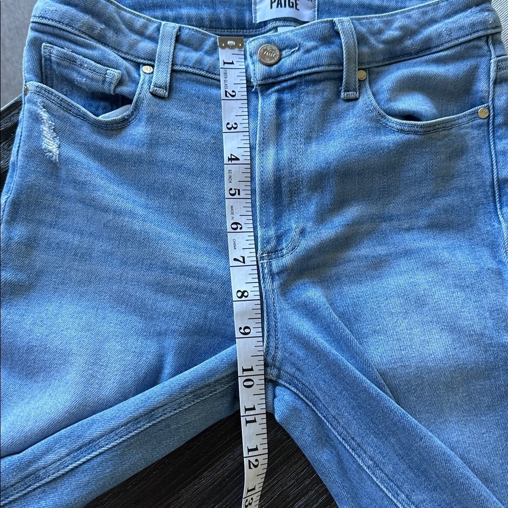 PAIGE Colette Anthropologie Blue Mid-Rise Raw Hem Denim Capri Jeans, Size 28 - Picture 7 of 14